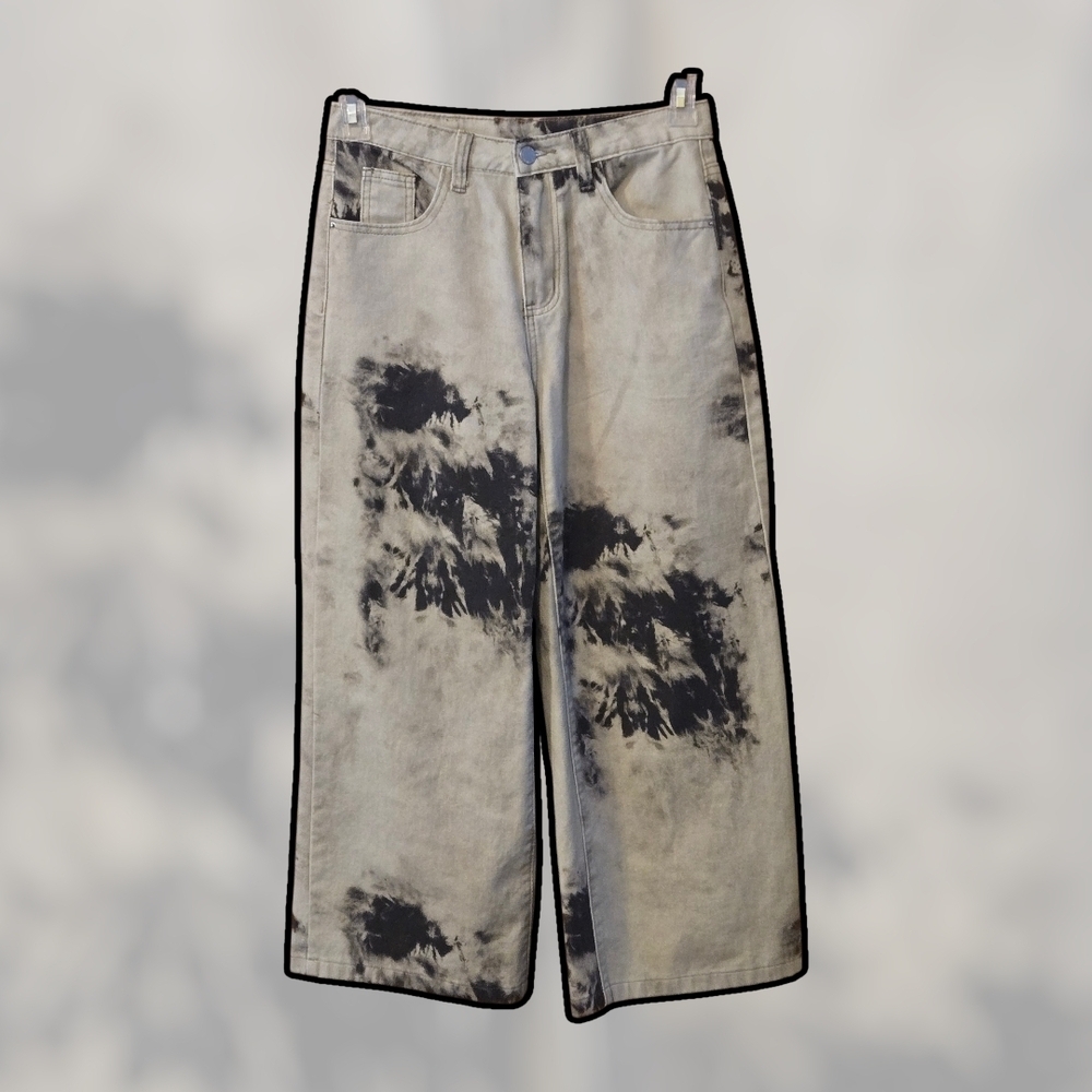 Missguided Acid Wash Black White Jeans Grunge Streetwear Splattered Women's 26